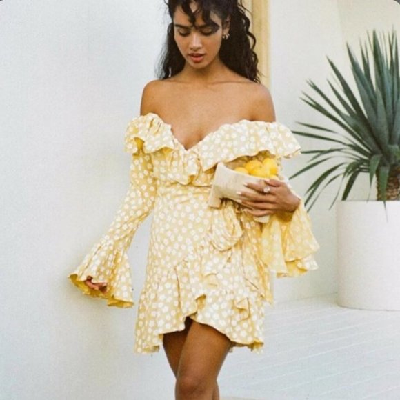 Yellow Floral Off-Shoulder Dress - Picture 3 of 10